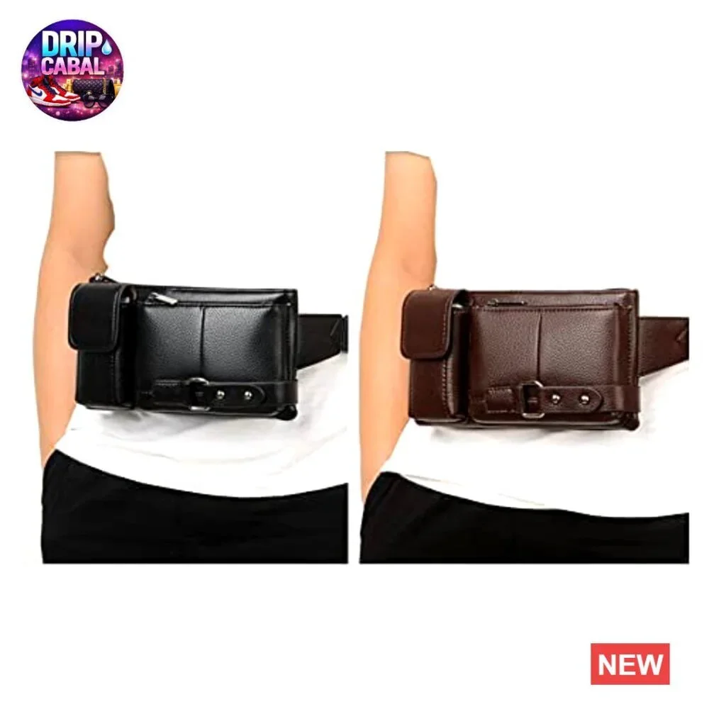 Men's Faux Leather Sling Bag Waterproof Crossbody Backpack Fanny Pack